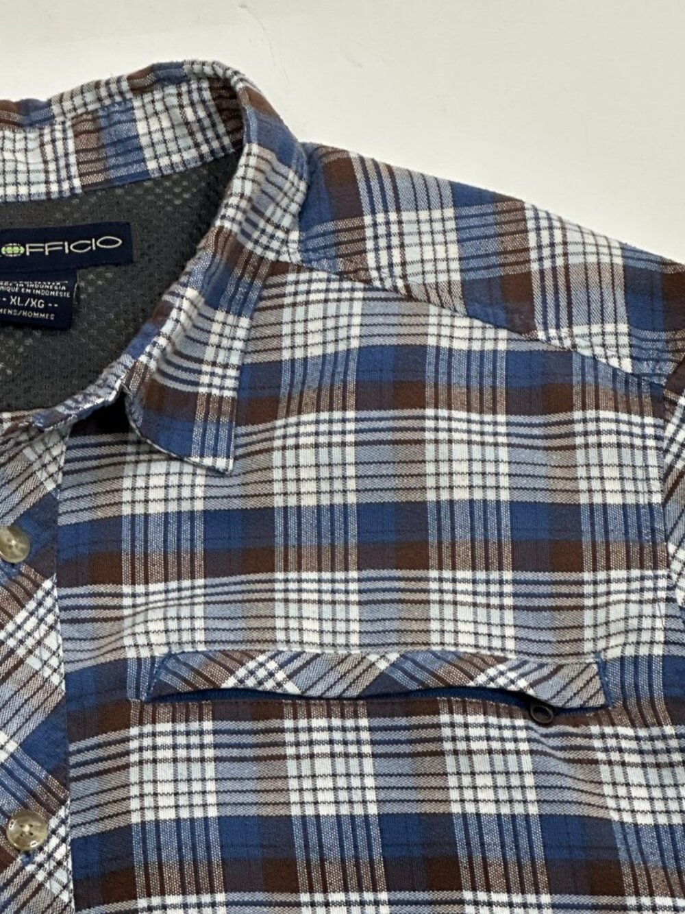 ExOfficio Men's XL Plaid Button Up Shirt Blue Brown White Long Sleeve Outdoor - Picture 4 of 16